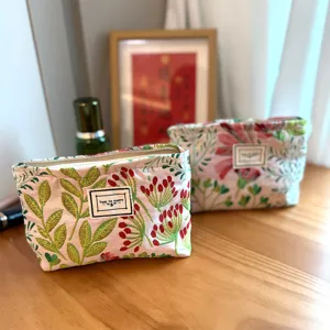 Blumen Leinwand Kosmetiktasche tragbare Reißverschluss Make-up Tasche für Reise