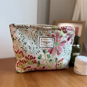 Borsa cosmetica in tela con stampa floreale grande capacita custodia portatile per trucco