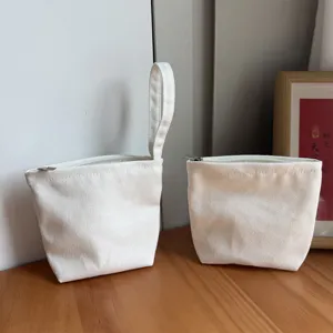 Mini Leinenbeutel Set, tragbare weiße Münztasche und Binden Aufbewahrungstasche mit Handschlaufe.