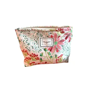 Borsa cosmetica in tela con stampa floreale fresca stile Ins grande capacità custodia per trucco