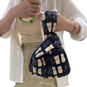Japanische Winkekatze Leinen Handtasche Süße Stofftasche Wiederverwendbare Einkaufstasche