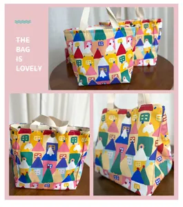 Lindo bolso de almuerzo de lona con casa de dibujos animados estilo japones bolso de mano.