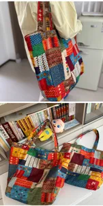 Böhmische Patchwork-Leinwand-Tragetasche, großartige Umhängetasche für den Alltag.