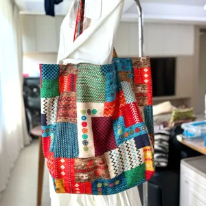 Böhmische große Canvas Tragetasche, bunte Patchwork Schultertasche für den täglichen Einkauf.