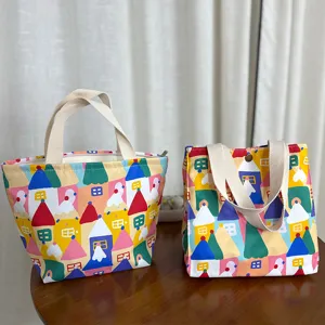 Bolsa de almuerzo de lona de casa de dibujos animados linda bolsa para estudiantes y trabajadores