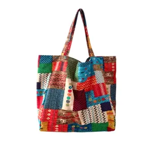 Böhmische Patchwork-Segeltuchtasche, große Kapazität, stilvolle lässige Umhängetasche für Alltag.