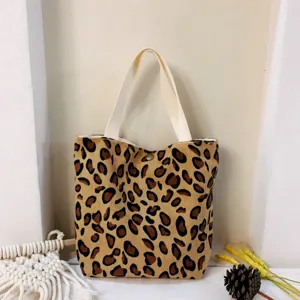 Vintage τσάντα shopper από κορντουρόι με λεοπάρ σχέδιο φθινοπωρινή γυναικεία τσάντα χειρός