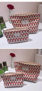 Knitted floral cosmetic bag set portable zipper makeup pouch cute toiletry storage organizer
