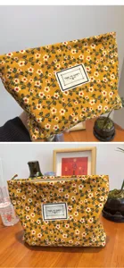 Trousse de maquillage florale jaune pochette zippée portable organisateur de voyage