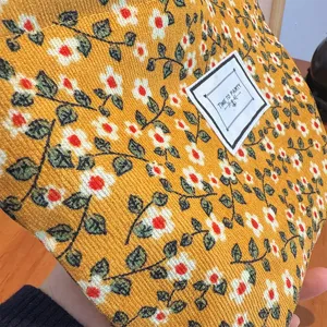 Trousse de maquillage en velours côtelé floral jaune, pochette portable pour voyage et rangement.