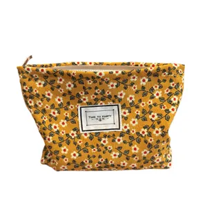 Trousse de maquillage zippée à fleurs jaunes pochette de rangement de voyage pratique