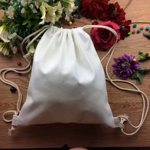 DIY Blank White Cotton Canvas Drawstring Backpack Bag For Women Kids Painting Graffiti School Shopping Storage Bag