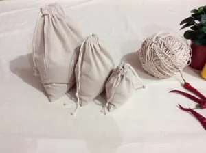 Unifarbene Baumwoll-Leinwand Kordelzug Aufbewahrungstaschen, wiederverwendbare Beutel.