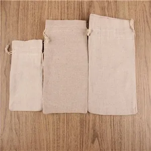 Baumwolle Leinen Kordelzug Beutel Set, schlichte Aufbewahrungstaschen fur Geschenke.