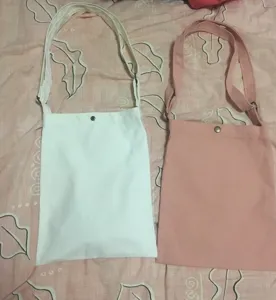 Solid color DIY canvas cross body bag simple style square commuting bag with snap button details