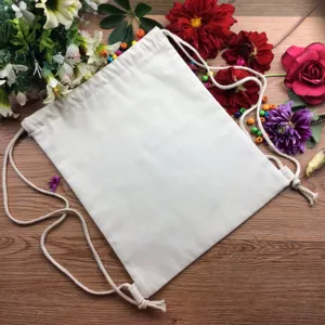 Blank canvas drawstring backpack for DIY painting, casual solid color gym sack with floral decor