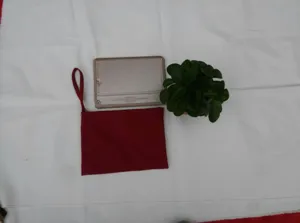 Rote Canvas Baumwolle Tasche Detail, DIY Make-up Tasche und Clutch mit Handschlaufe.