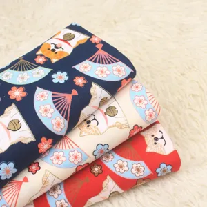Gedetailleerd overzicht van Japanse stijl Shiba Inu en waaier print stof voor knutselen.