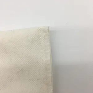 Close-up detail of canvas pencil pouch fabric and stitching texture, plain white background.