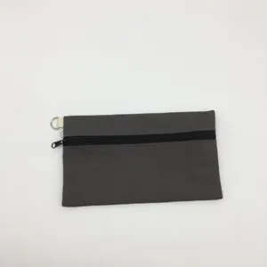 Dunkelgraue Leinen Reißverschlusstasche Federmäppchen Münztasche mit Metallring für den Alltag