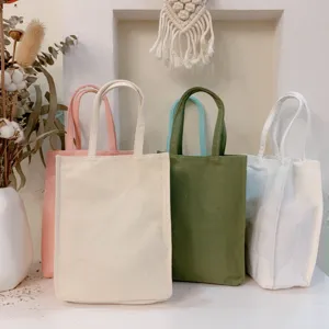 Solid color canvas tote bag casual handbag DIY blank cotton mommy bag daily storage pouch