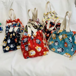 Japanische Shiba Inu Leinwand Kordelzug Lunchtasche, niedliche tragbare Handtasche Variante.
