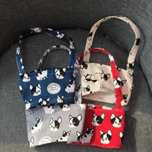 Wiederverwendbarer Stoff-Trinkbecherhalter mit niedlichem Französische-Bulldogge-Druck, tragbar.