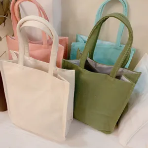 Unicolor canvas tote bag casual handbag in multiple colors durable cotton material daily use