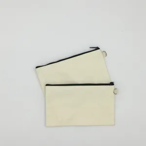 Plain cotton canvas zipper pouch blank DIY pencil case makeup storage bag set of two