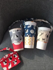 Langlebiger Stoff-Becherhalter mit Riemen, süßes Französische-Bulldogge-Muster, tragbar.