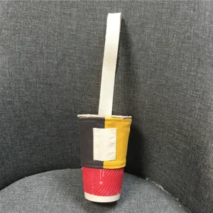 Farbblock Canvas Milchtee Tassenhülle mit Griff, stilvolle wiederverwendbare Getränketasche.