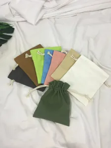 Bunte Baumwoll-Leinen Kordelzug Aufbewahrungsbeutel Detailansicht, praktische Geschenktüten.