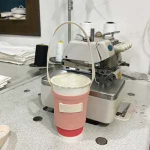 Rosa Stoff Tasse Hülle mit Henkel tragbare wiederverwendbare Kaffeebecher Halter Schutz Abdeckung