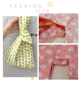 Japanischer Stoff Knoten Handgelenk Tasche süße Frucht Kaninchen Druck Handtasche Beutel