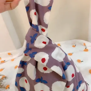 Japanese style cotton knot bag cute floral wrist handbag casual daily purse for women