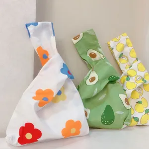 Japanischer Knoten-Handgelenkbeutel Stoff Handtasche süß Blumen Avocado Zitrone Muster