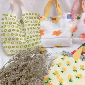 Japanischer frischer Segeltuch Tragetasche niedlich Blumen Obst Druck Mini Handtasche