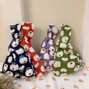Japanese cotton knot wrist bag with floral print cute handbag casual purse for women