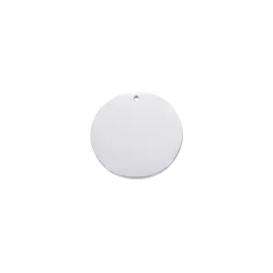 Pendentif rond en acier inoxydable vue détaillée, breloque DIY polie miroir lisse.