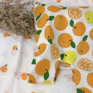 Japanese style cute fruit print fabric wrist bag detail view, cotton tote bag for women.
