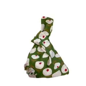 Japanese cotton knot bag floral print wrist handbag casual minimalist daily purse aesthetic