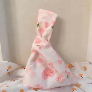 Japanischer Knoten Handtasche rosa Herz Kirsche Druck Stofftasche lässige tragbare kleine Tasche