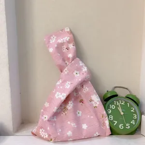 Japanischer stil blumen knoten handtasche rosa kirschblüte muster stofftasche für frauen alltag
