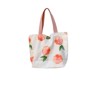 Japanische frische Zitrus-Leinwand-Tragetasche, süße Mini-Handtasche und Bento-Tasche für den Alltag.