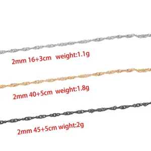 Stainless steel water wave chain necklace for women, 2mm twist chain fashion DIY jewelry item.
