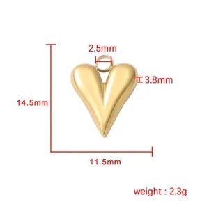 Colgante de corazón DIY de acero inoxidable dorado con indicadores de tamaño y peso