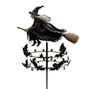 Halloween heks tuin windspinner metalen staak buiten tuindecoratie met vleermuizen en sterren.