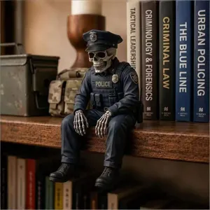 Halloween resin skeleton police figurine home decor creative sitting ornament detailed crafts.