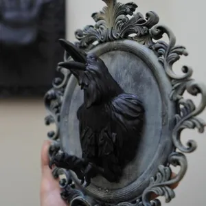 Corbeau gothique tenture murale résine sculpture vintage décoration maison Halloween détail