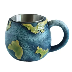 Creative 3D Earth globe design ceramic stainless steel coffee mug for daily drink office decor.